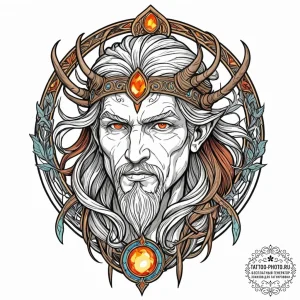 Tattoo design: a portrait of svarog, his face... - эскиз тату (№1753384192_0, 24.07.2025 19:09) — tattoo-photo.ru