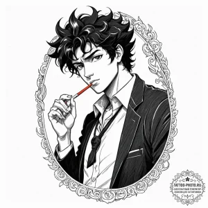A graphic novel style tattoo of spike spiegel... - эскиз тату (№1753384599_0, 24.07.2025 19:16) — tattoo-photo.ru