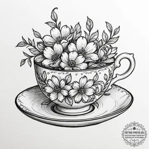 Tattoo sketch a detailed tiny teacup with a f... - эскиз тату (№1753386209_0, 24.07.2025 19:43) — tattoo-photo.ru