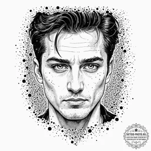 Trash polka portrait of paul atreides, his ey... - эскиз тату (№1753390382_0, 24.07.2025 20:53) — tattoo-photo.ru