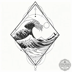Tattoo sketch a minimalist geometric wave., t... - эскиз тату (№1753392057_0, 24.07.2025 21:20) — tattoo-photo.ru