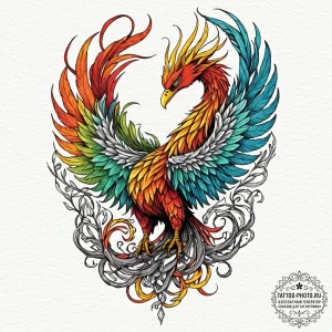 Tattoo design a phoenix whose talons are root... - эскиз тату (№1753392260_0, 24.07.2025 21:24) — tattoo-photo.ru