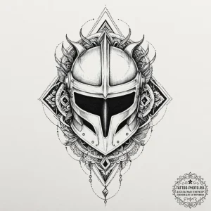 Tattoo design a knight's helmet with a subtle... - эскиз тату (№1753393724_0, 24.07.2025 21:48) — tattoo-photo.ru