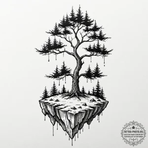 A floating island with a single tree, tattoo... - эскиз тату (№1753394555_0, 24.07.2025 22:02) — tattoo-photo.ru