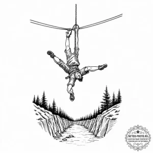 A person bungee jumping from a bridge., tatto... - эскиз тату (№1753400076_0, 24.07.2025 23:34) — tattoo-photo.ru