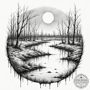 A watercolor landscape of the dead marshes, w... - эскиз тату (№1753401904_0, 25.07.2025 00:05) — tattoo-photo.ru