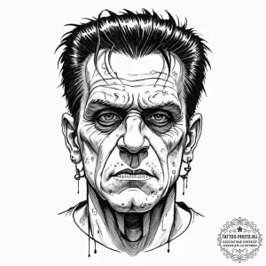 A neo-traditional tattoo portrait of frankens... - эскиз тату (№1753403553_0, 25.07.2025 00:32) — tattoo-photo.ru
