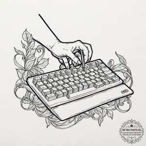 Tattoo sketch a gamer's hands on a keyboard a... - эскиз тату (№1753404980_0, 25.07.2025 00:56) — tattoo-photo.ru