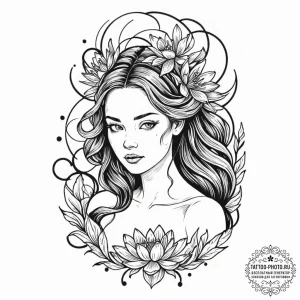 A neo-traditional tattoo of a rusalka brushin... - эскиз тату (№1753406412_0, 25.07.2025 01:20) — tattoo-photo.ru