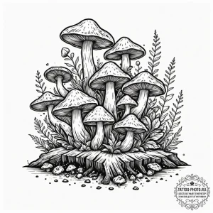 Tattoo sketch a collection of different mushr... - эскиз тату (№1753407234_0, 25.07.2025 01:33) — tattoo-photo.ru