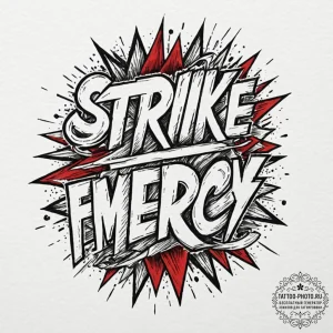A chicano lettering tattoo "strike first. str... - эскиз тату (№1753408462_0, 25.07.2025 01:54) — tattoo-photo.ru