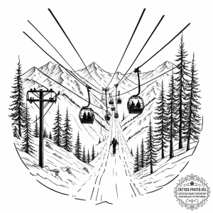 The view from a ski lift, looking down at ski... - эскиз тату (№1753408665_0, 25.07.2025 01:57) — tattoo-photo.ru