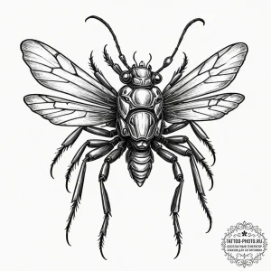 A graphic tattoo of a warrior bug from starsh... - эскиз тату (№1753409892_0, 25.07.2025 02:18) — tattoo-photo.ru