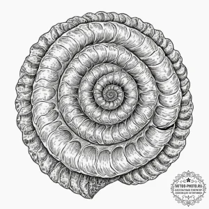 Ammonite fossil, concept art for tattoo, blac... - эскиз тату (№1753411941_0, 25.07.2025 02:52) — tattoo-photo.ru