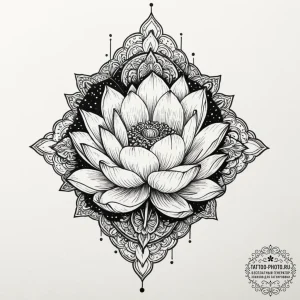 Tattoo design a lotus flower, its center a gl... - эскиз тату (№1753412149_0, 25.07.2025 02:55) — tattoo-photo.ru