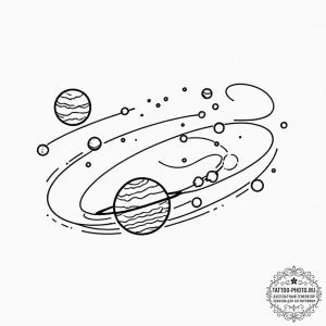 Tattoo sketch a solar system where each plane... - эскиз тату (№1753417266_0, 25.07.2025 04:21) — tattoo-photo.ru