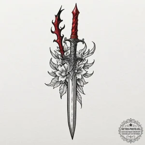 Dagger, tattoo drawing outline, on a clean wh... - эскиз тату (№1753419521_0, 25.07.2025 04:58) — tattoo-photo.ru