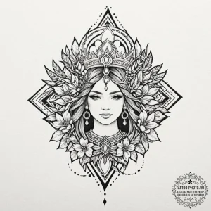 Tattoo design: a portrait of mokosh, with a s... - эскиз тату (№1753421362_0, 25.07.2025 05:29) — tattoo-photo.ru