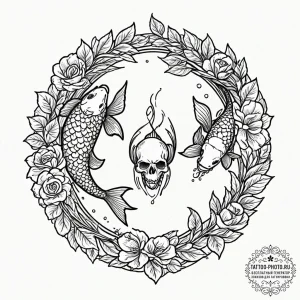 Tattoo design a pair of koi fish swimming in... - эскиз тату (№1753424639_0, 25.07.2025 06:23) — tattoo-photo.ru