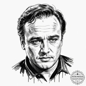 A trash polka portrait of marlon brando as co... - эскиз тату (№1753425461_0, 25.07.2025 06:37) — tattoo-photo.ru