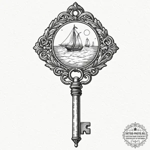 Tattoo design a highly detailed tiny key with... - эскиз тату (№1753430206_0, 25.07.2025 07:56) — tattoo-photo.ru