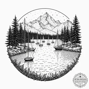 A shot of a harbor filled with sailboats, the... - эскиз тату (№1753431030_0, 25.07.2025 08:10) — tattoo-photo.ru