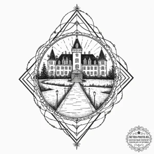 A linework tattoo of the overlook hotel carpe... - эскиз тату (№1753431228_0, 25.07.2025 08:13) — tattoo-photo.ru