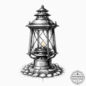A flickering gas lamp on a historic, cobblest... - эскиз тату (№1753434258_0, 25.07.2025 09:04) — tattoo-photo.ru
