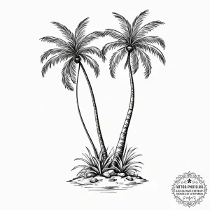 Palm tree, ink illustration for tattoo, sepia... - эскиз тату (№1753434470_0, 25.07.2025 09:07) — tattoo-photo.ru