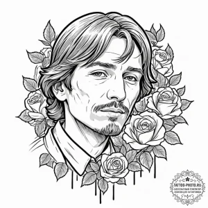 A graphic novel style portrait of andrei rubl... - эскиз тату (№1753437153_0, 25.07.2025 09:52) — tattoo-photo.ru