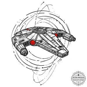 Linework tattoo of the millennium falcon maki... - эскиз тату (№1753443824_0, 25.07.2025 11:43) — tattoo-photo.ru