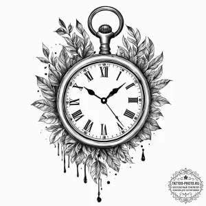 A melting pocket watch draped over a branch,... - эскиз тату (№1753444085_0, 25.07.2025 11:48) — tattoo-photo.ru
