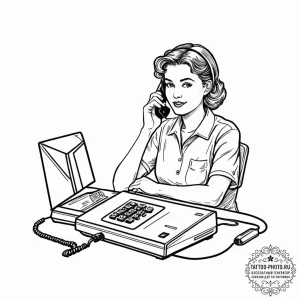 A 1980s office with bulky crt monitors, beige... - эскиз тату (№1753447504_0, 25.07.2025 12:45) — tattoo-photo.ru