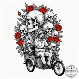 A shot of a rickshaw driver navigating a crow... - эскиз тату (№1753447701_0, 25.07.2025 12:48) — tattoo-photo.ru
