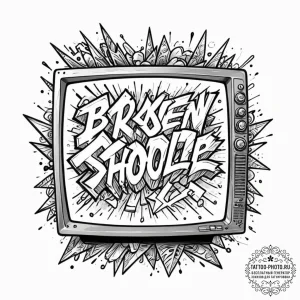 Tattoo sketch a broken crt screen showing sta... - эскиз тату (№1753448494_0, 25.07.2025 13:01) — tattoo-photo.ru