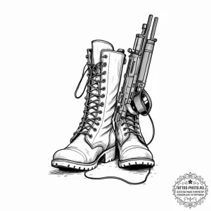 Tattoo design a pair of combat boots standing... - эскиз тату (№1753450478_0, 25.07.2025 13:34) — tattoo-photo.ru
