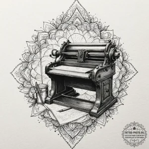 The interior of a working, old-fashioned lett... - эскиз тату (№1753452255_0, 25.07.2025 14:04) — tattoo-photo.ru