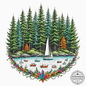 A shot of a harbor filled with sailboats, the... - эскиз тату (№1753452854_0, 25.07.2025 14:14) — tattoo-photo.ru