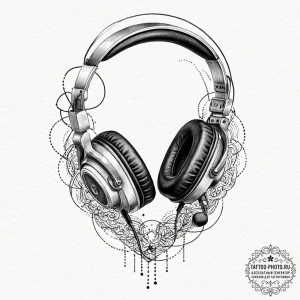 Tattoo sketch a gaming headset with sound wav... - эскиз тату (№1753453638_0, 25.07.2025 14:27) — tattoo-photo.ru