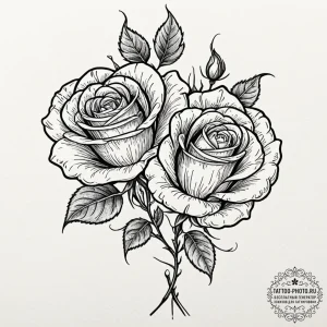 Tattoo sketch a single rose with two intertwi... - эскиз тату (№1753454428_0, 25.07.2025 14:40) — tattoo-photo.ru