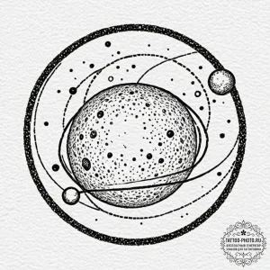 Tattoo design a stylized planet with a subtle... - эскиз тату (№1753455423_0, 25.07.2025 14:57) — tattoo-photo.ru