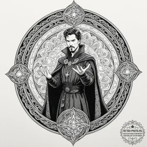 A neo-traditional portrait of doctor strange,... - эскиз тату (№1753456414_0, 25.07.2025 15:13) — tattoo-photo.ru