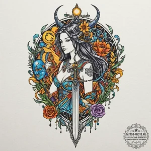 Tattoo sketch a zodiac glyph with subtle taro... - эскиз тату (№1753457431_0, 25.07.2025 15:30) — tattoo-photo.ru