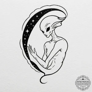 Tattoo design an alien creature's silhouette... - эскиз тату (№1753458240_0, 25.07.2025 15:44) — tattoo-photo.ru