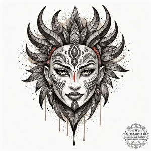 Tattoo sketch a powerful tribal mask with a f... - эскиз тату (№1753461688_0, 25.07.2025 16:41) — tattoo-photo.ru