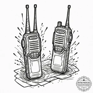A linework design of the walkie-talkies used... - эскиз тату (№1753461884_0, 25.07.2025 16:44) — tattoo-photo.ru