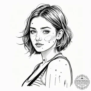 A sketch of the main character from lady bird... - эскиз тату (№1753463876_0, 25.07.2025 17:17) — tattoo-photo.ru