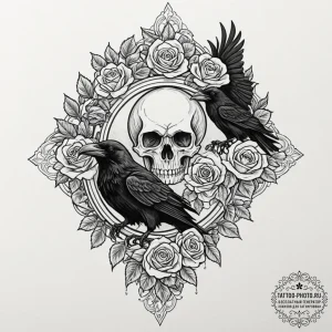 Huginn and muninn (odin's ravens), concept ar... - эскиз тату (№1753466046_0, 25.07.2025 17:54) — tattoo-photo.ru