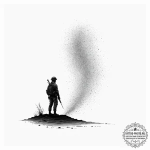 Tattoo sketch a lone soldier silhouette stand... - эскиз тату (№1753468021_0, 25.07.2025 18:27) — tattoo-photo.ru