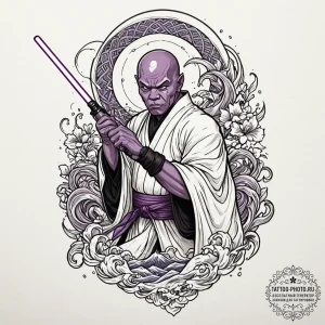 Graphic novel art of mace windu with his purp... - эскиз тату (№1753469066_0, 25.07.2025 18:44) — tattoo-photo.ru